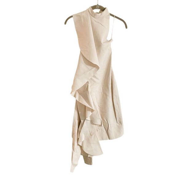 Solace London Amelle High Neck Asymmetric Ruffled Drape Across Sleeveless White - Picture 8 of 9